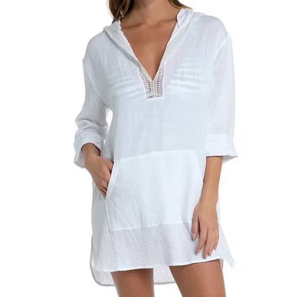 La Blanca Seaside Covers Cotton Gauze Hooded Tunic Swim Cover Up
